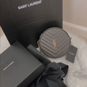 🚫SOLD🚫 NIB Authentic Saint Laurent Vinyle Round Camera Bag in “Pebble”